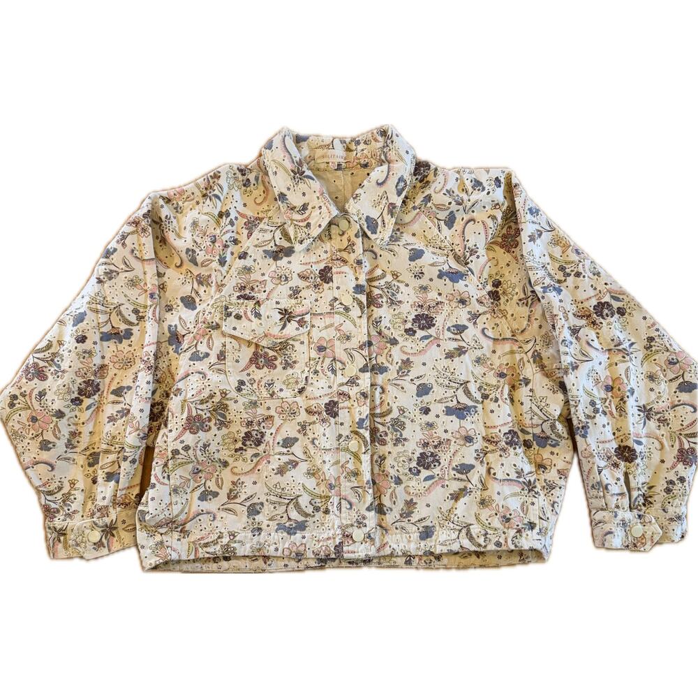 Solitaire by Anthropologie Jacket Womens XL‎ Ivory Floral Eyelet Cropped
